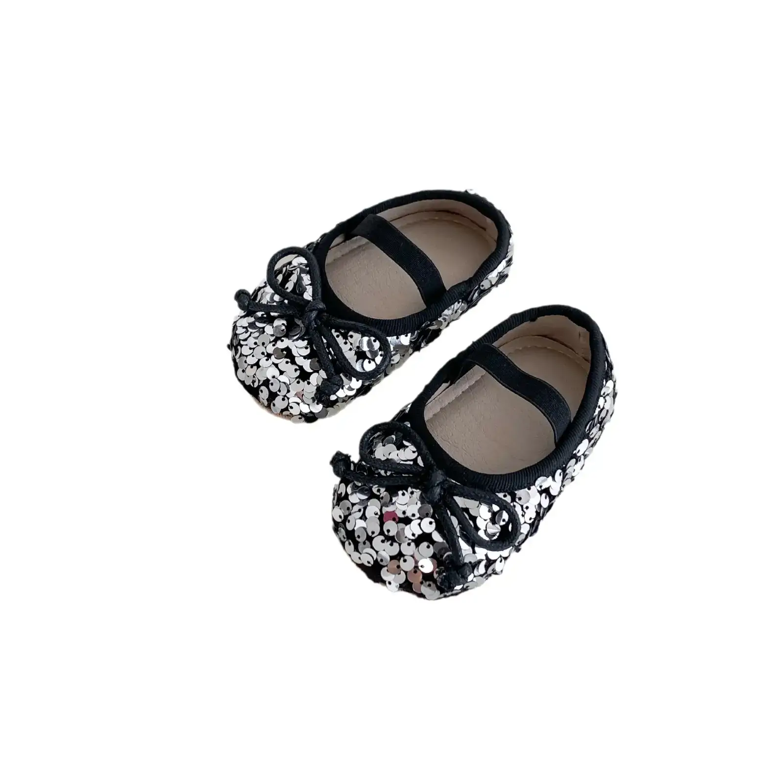 2025 Girls Sequin Baby Shoes Silver 0-2Yrs