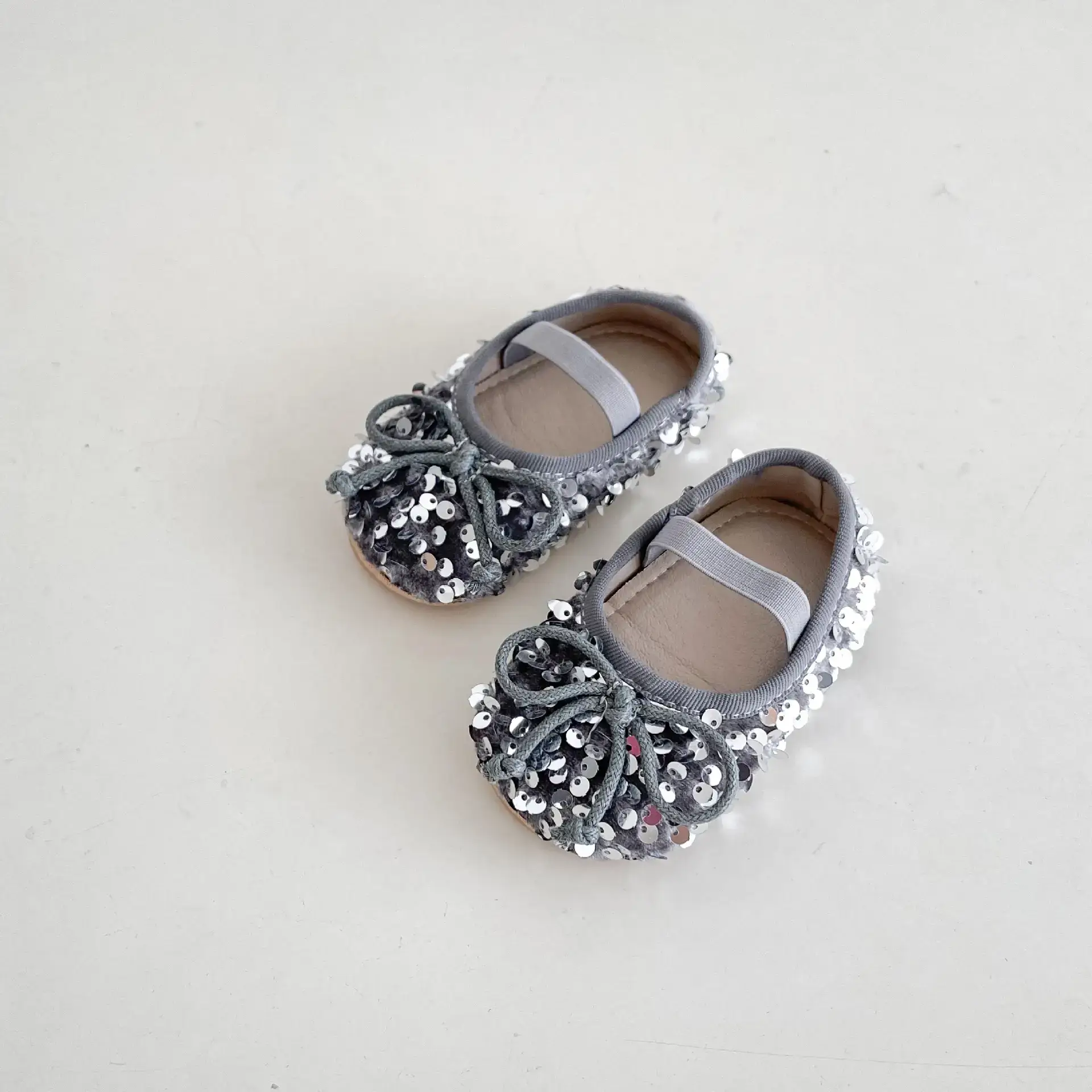 2025 Girls Sequin Baby Shoes Silver 0-2Yrs