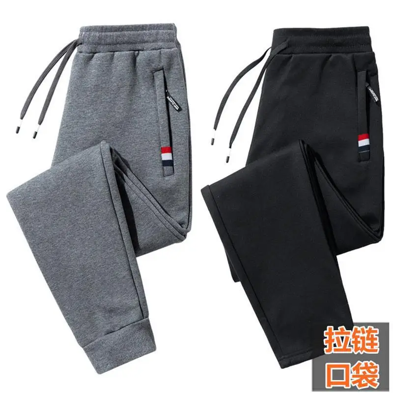 Men Grey Fleece Track Pants Warm Loose Fit - Image 14