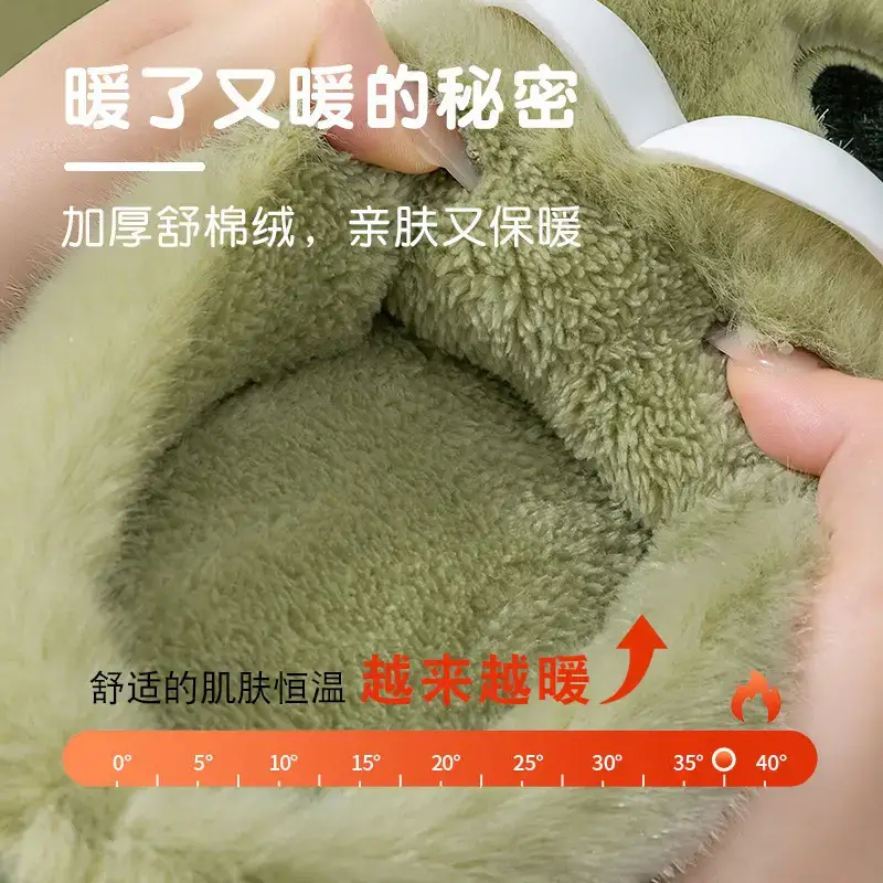 Mao Mao Green Cotton Slippers Women Men Winter Indoor Non-Slip - Image 13