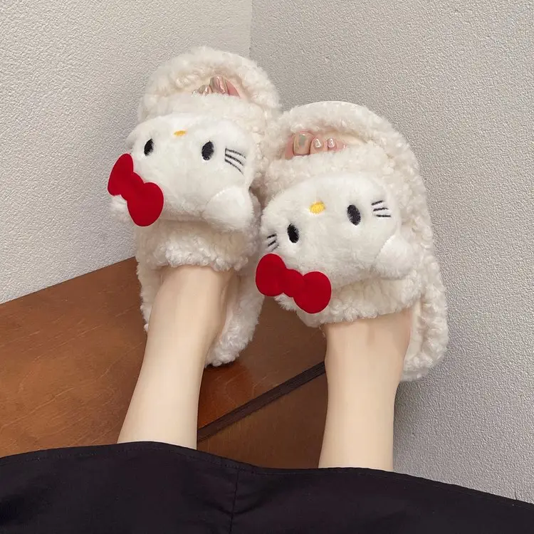 Hello Kitty Cartoon Cat Slippers Pink Warm Women's - Image 5