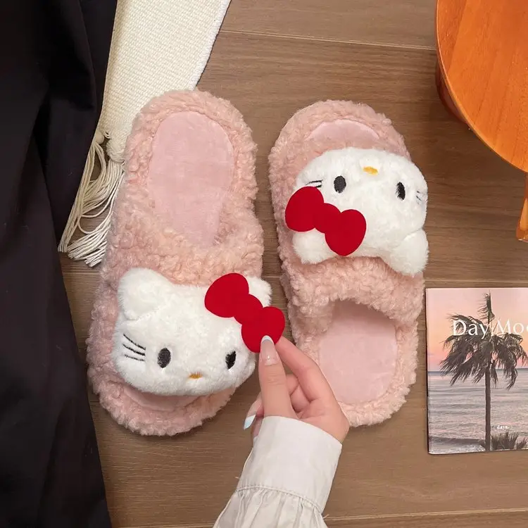 Hello Kitty Cartoon Cat Slippers Pink Warm Women's - Image 6