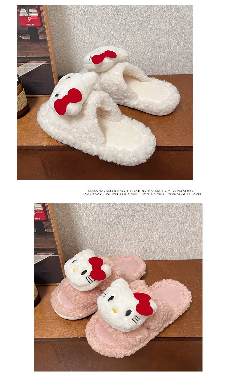 Hello Kitty Cartoon Cat Slippers Pink Warm Women's — feature 11