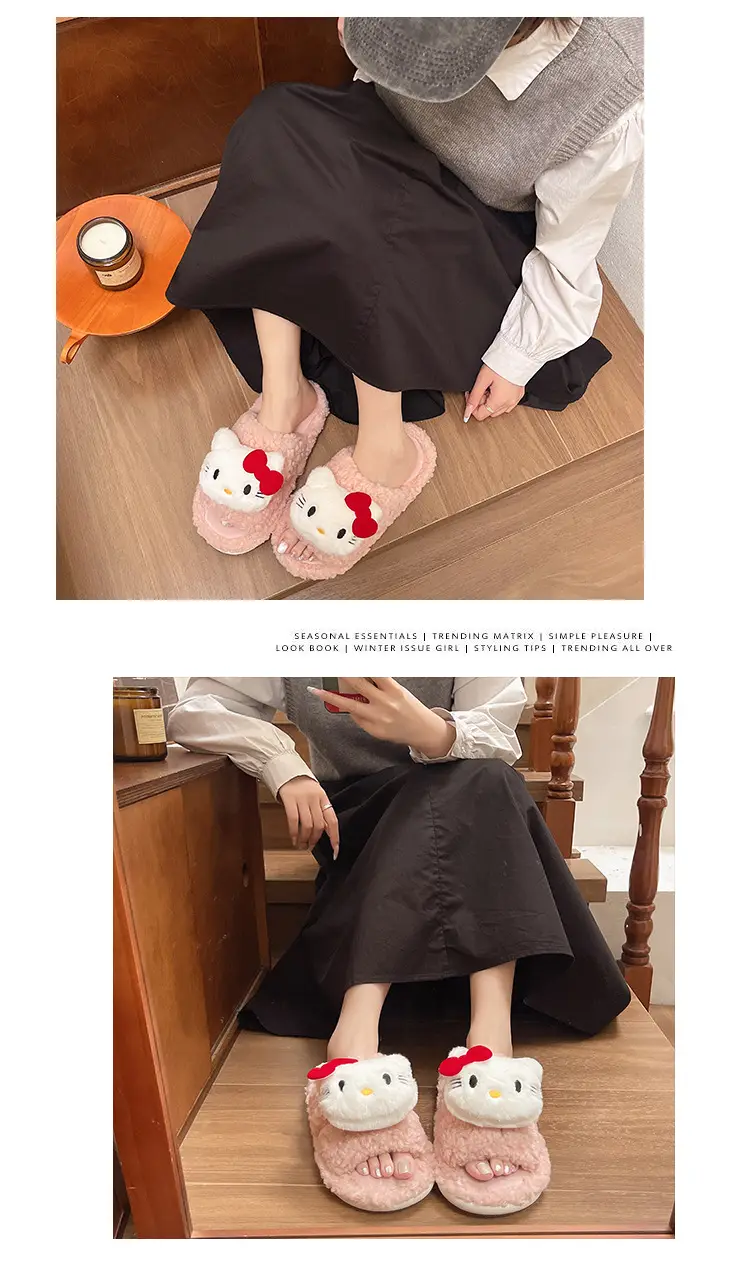 Hello Kitty Cartoon Cat Slippers Pink Warm Women's — feature 3