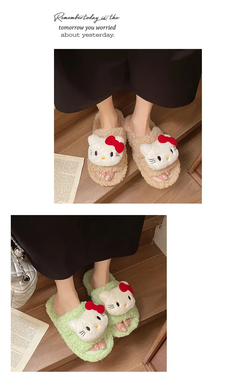 Hello Kitty Cartoon Cat Slippers Pink Warm Women's — feature 7
