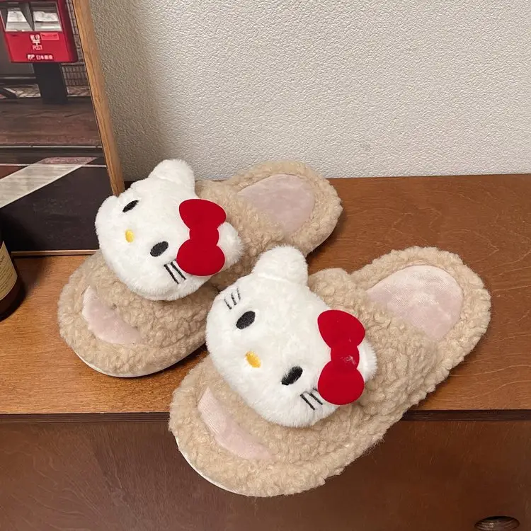 Hello Kitty Cartoon Cat Slippers Pink Warm Women's - Image 3