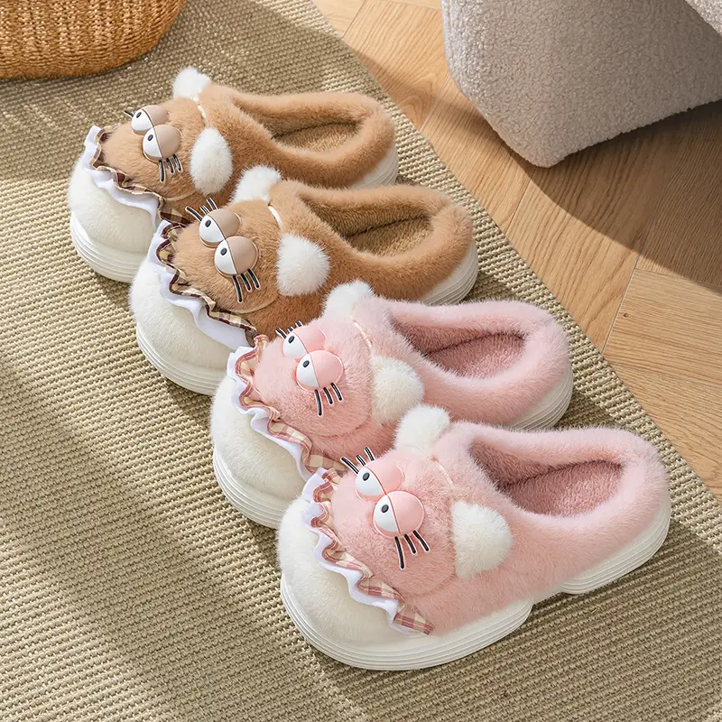 Cute Cartoon Cotton Slippers for Women in Autumn and Winter Indoor Home Non-Slip Warm Fleece-Lined Thickeneded Plush Kitten Cotton Slippers - Image 19