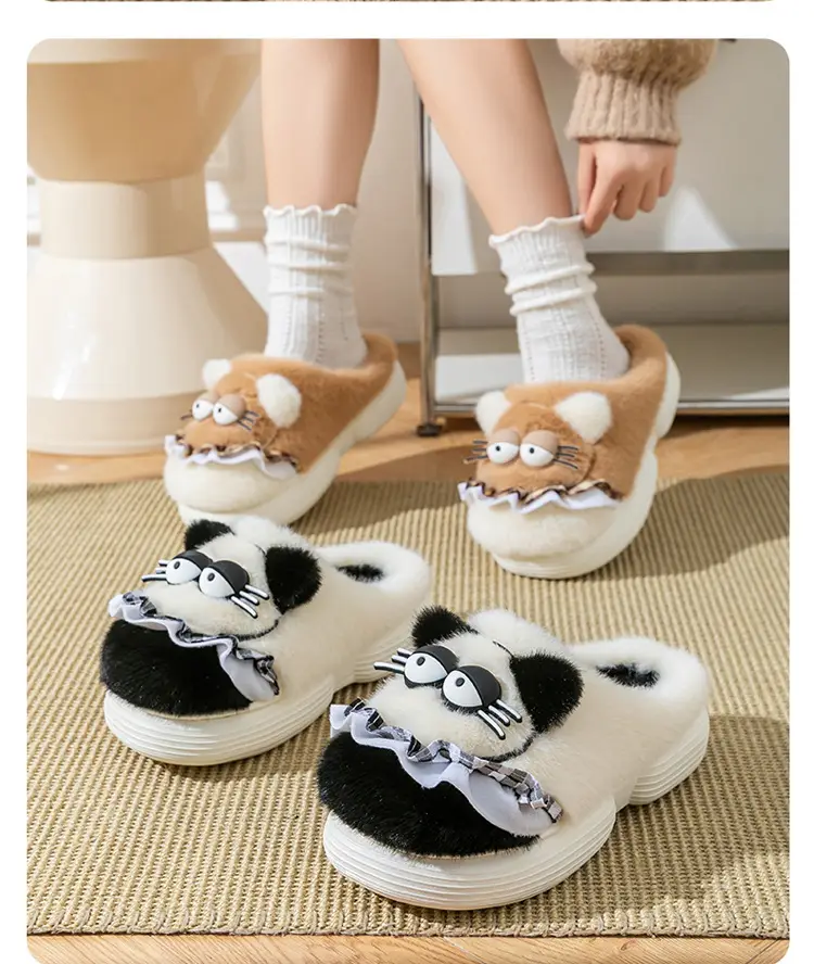 Cute Cartoon Cotton Slippers for Women in Autumn and Winter Indoor Home Non-Slip Warm Fleece-Lined Thickeneded Plush Kitten Cotton Slippers — feature 20