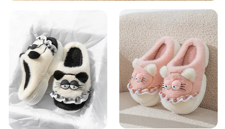 Cute Cartoon Cotton Slippers for Women in Autumn and Winter Indoor Home Non-Slip Warm Fleece-Lined Thickeneded Plush Kitten Cotton Slippers — feature 21
