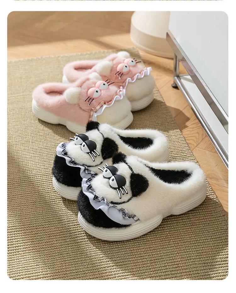 Cute Cartoon Cotton Slippers for Women in Autumn and Winter Indoor Home Non-Slip Warm Fleece-Lined Thickeneded Plush Kitten Cotton Slippers — feature 23