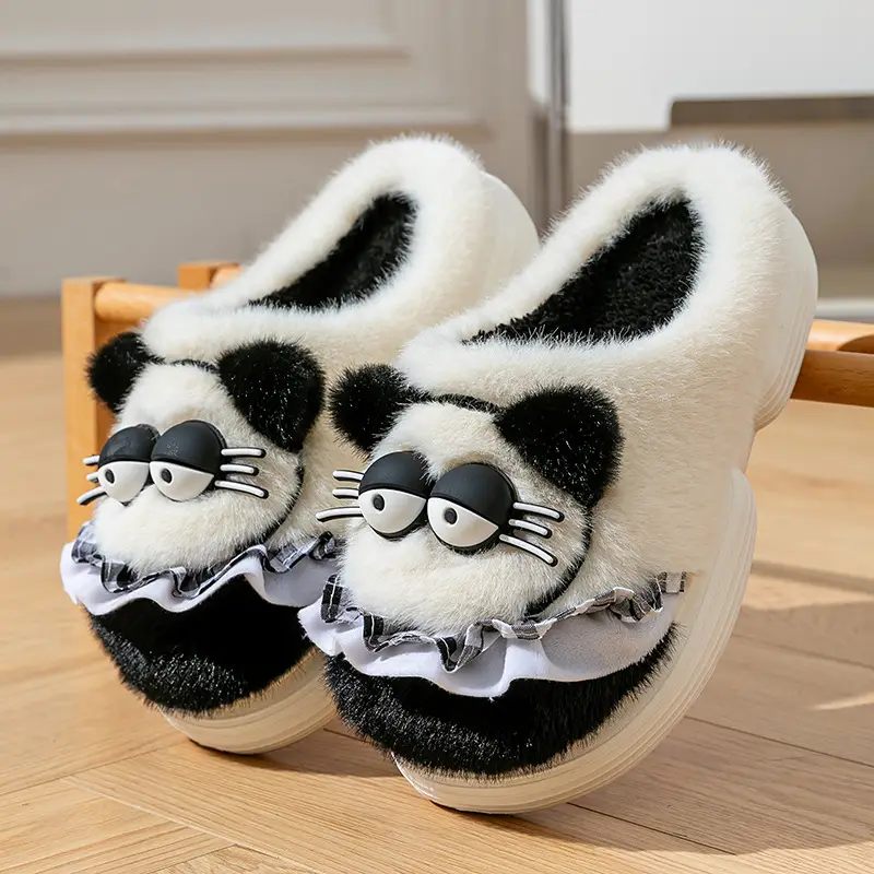 Cute Cartoon Cotton Slippers for Women in Autumn and Winter Indoor Home Non-Slip Warm Fleece-Lined Thickeneded Plush Kitten Cotton Slippers - Image 3