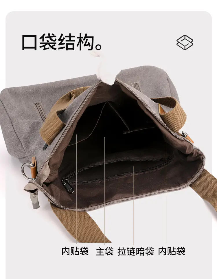 Blue Canvas Women's Shoulder Bag with Brown Handles — feature 10