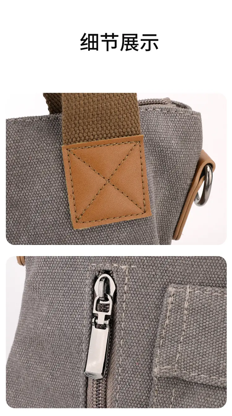 Blue Canvas Women's Shoulder Bag with Brown Handles — feature 21