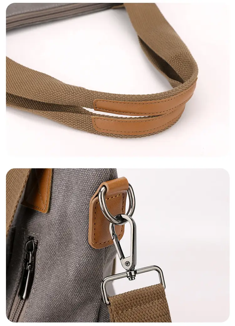 Blue Canvas Women's Shoulder Bag with Brown Handles — feature 22
