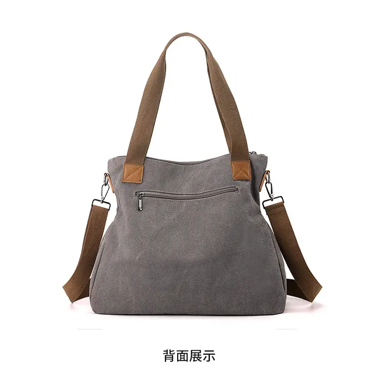 Blue Canvas Women's Shoulder Bag with Brown Handles — feature 27