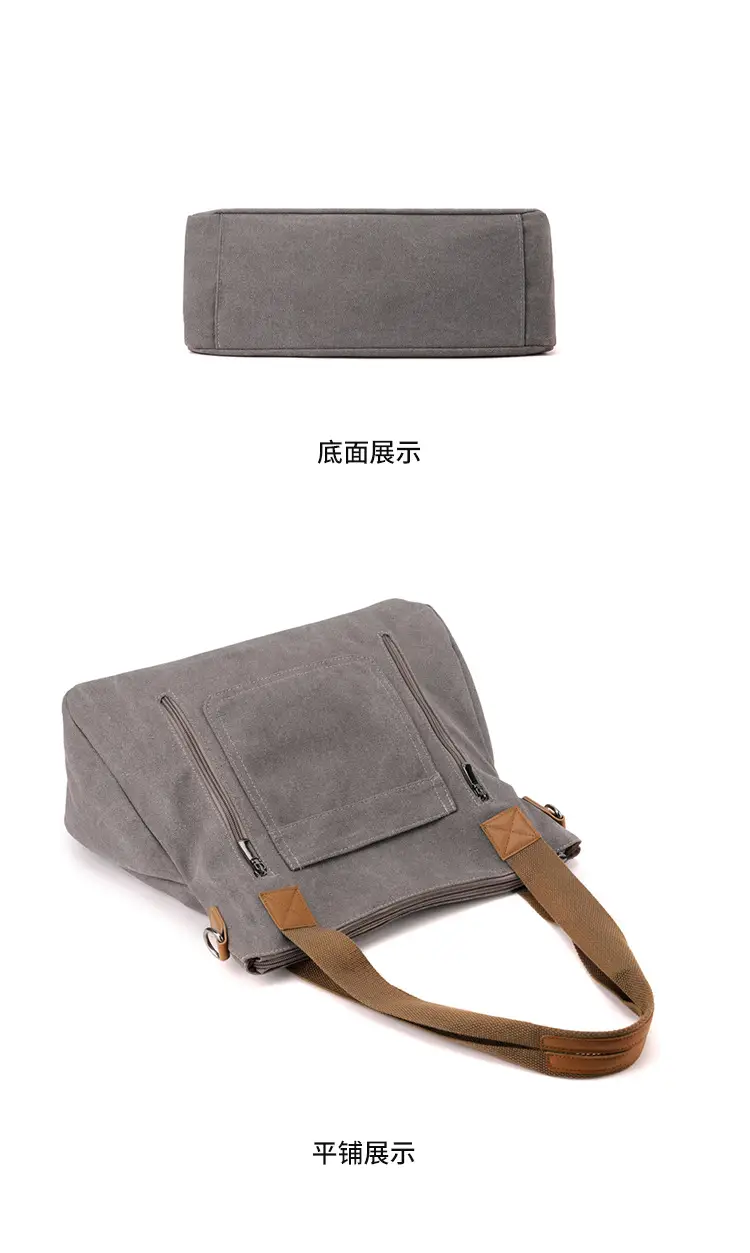 Blue Canvas Women's Shoulder Bag with Brown Handles — feature 28