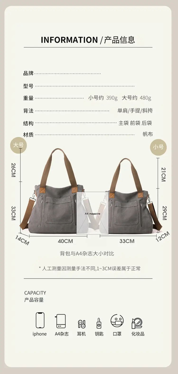Blue Canvas Women's Shoulder Bag with Brown Handles — feature 4