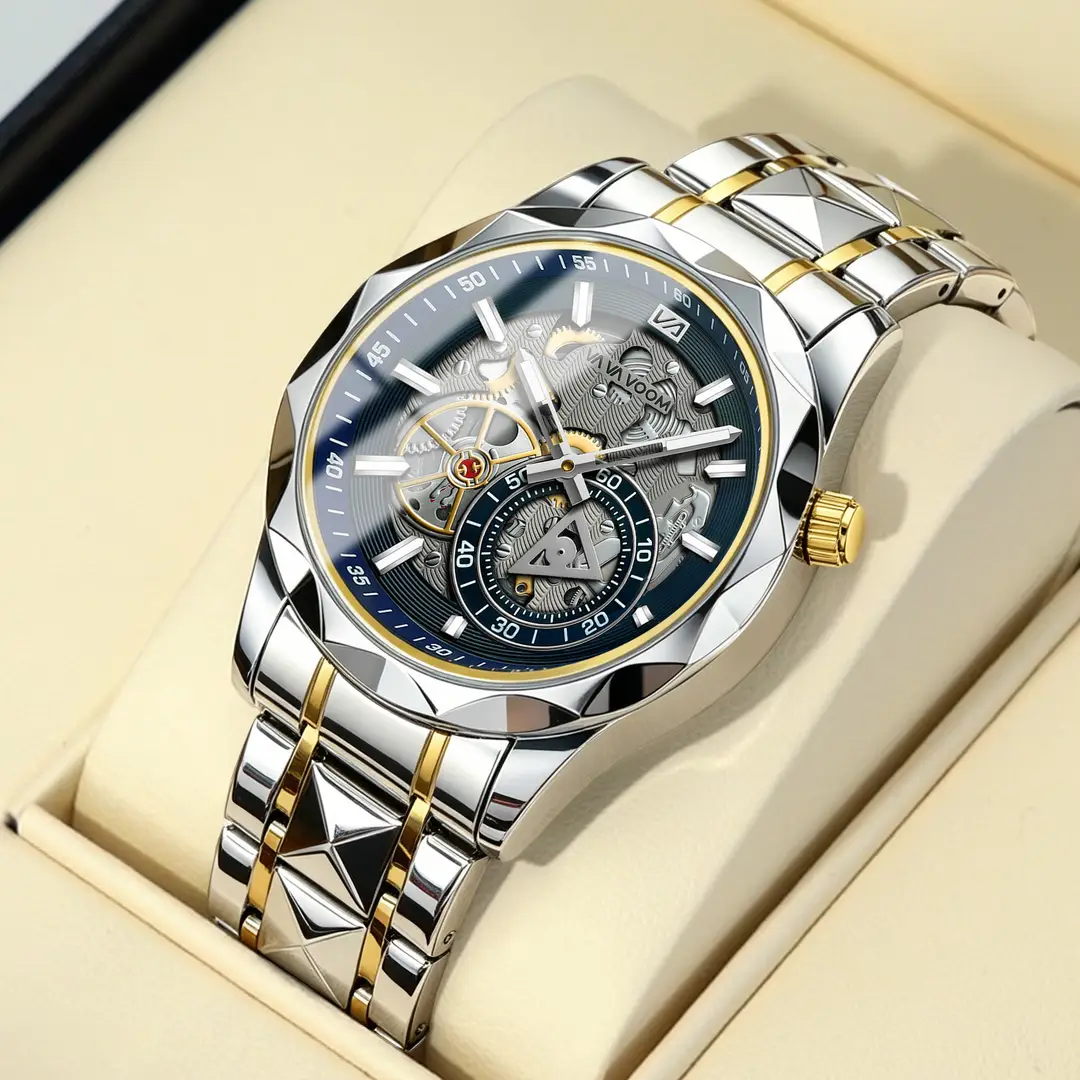 2025 New Cross-Border Stainless Steel Band Men's Watch Cut Out Watch European and American Business Simple Quartz Waterproof Watch - Image 6