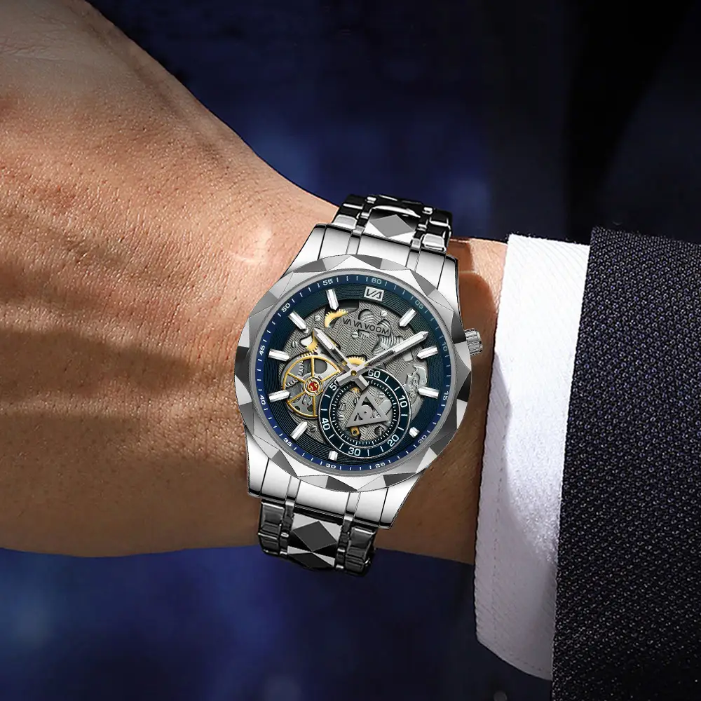 2025 New Cross-Border Stainless Steel Band Men's Watch Cut Out Watch European and American Business Simple Quartz Waterproof Watch - Image 7
