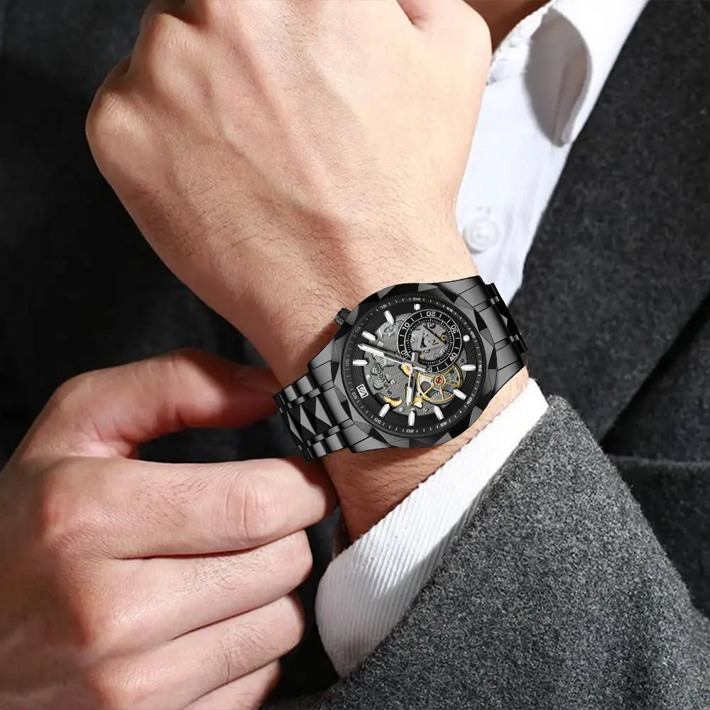 2025 New Cross-Border Stainless Steel Band Men's Watch Cut Out Watch European and American Business Simple Quartz Waterproof Watch - Image 8