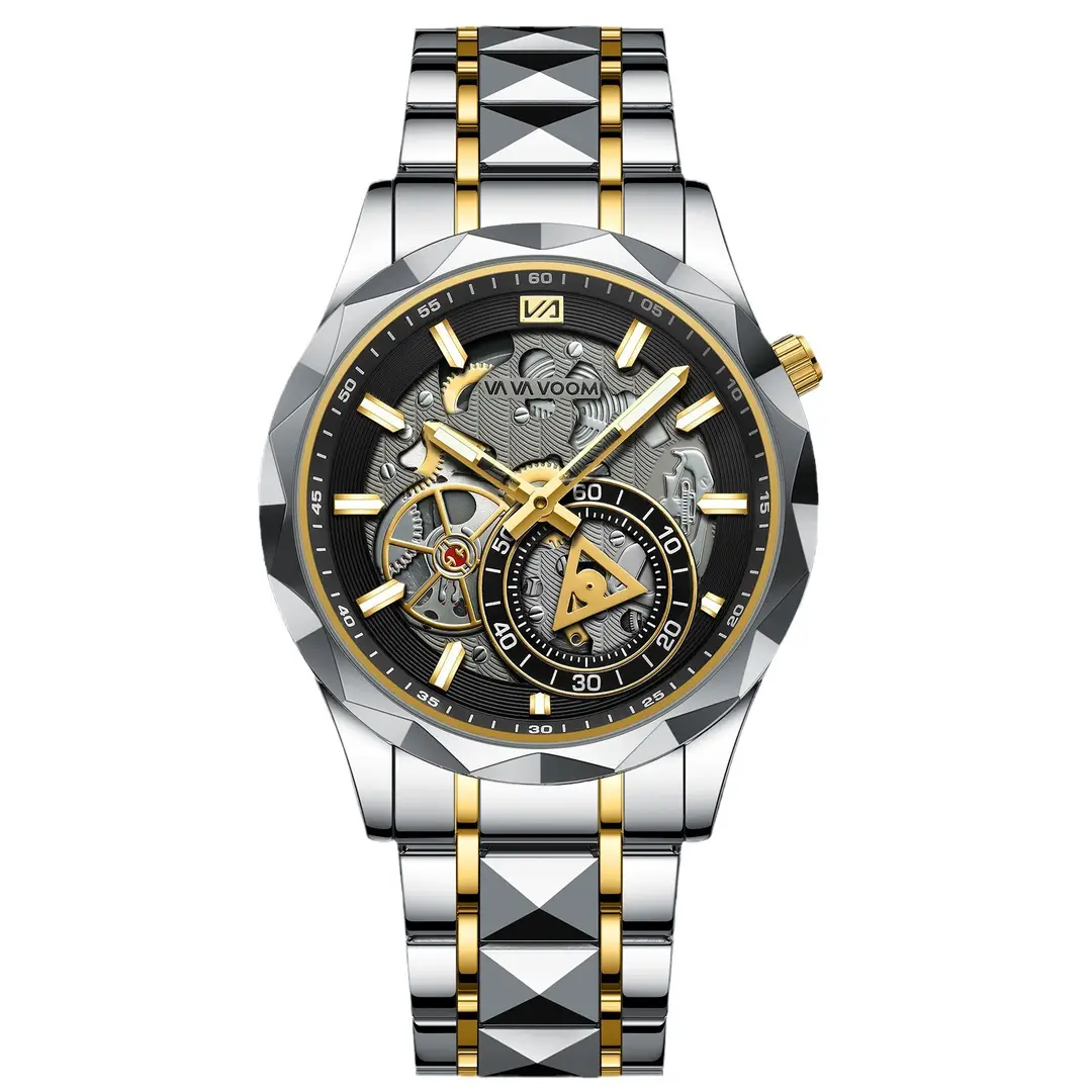 2025 New Cross-Border Stainless Steel Band Men's Watch Cut Out Watch European and American Business Simple Quartz Waterproof Watch - Image 9