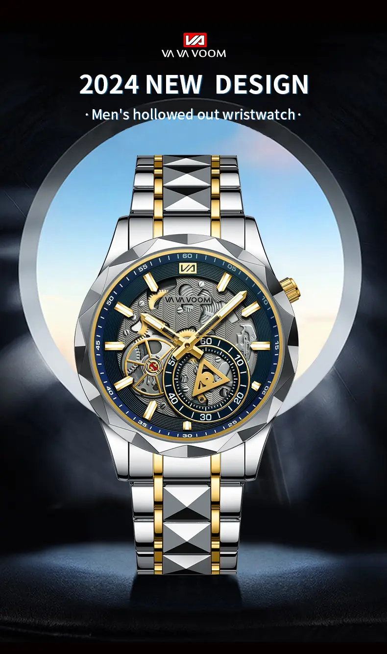 2025 New Cross-Border Stainless Steel Band Men's Watch Cut Out Watch European and American Business Simple Quartz Waterproof Watch — feature 12