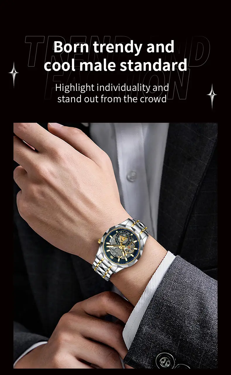 2025 New Cross-Border Stainless Steel Band Men's Watch Cut Out Watch European and American Business Simple Quartz Waterproof Watch — feature 13