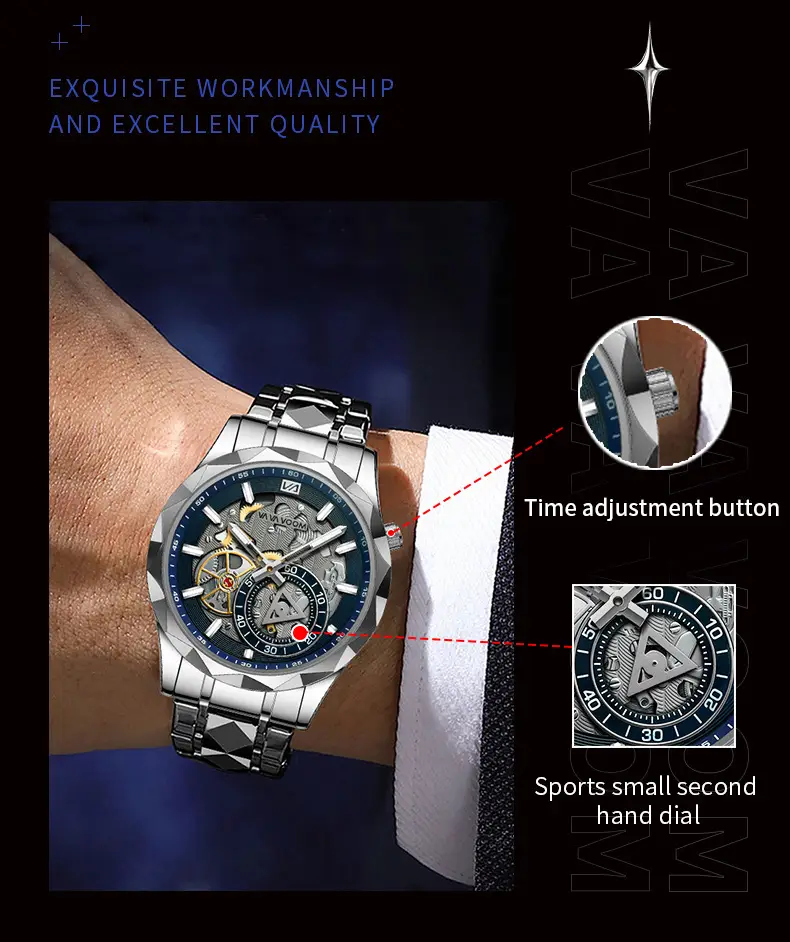 2025 New Cross-Border Stainless Steel Band Men's Watch Cut Out Watch European and American Business Simple Quartz Waterproof Watch — feature 14
