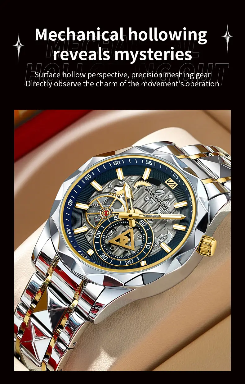2025 New Cross-Border Stainless Steel Band Men's Watch Cut Out Watch European and American Business Simple Quartz Waterproof Watch — feature 15