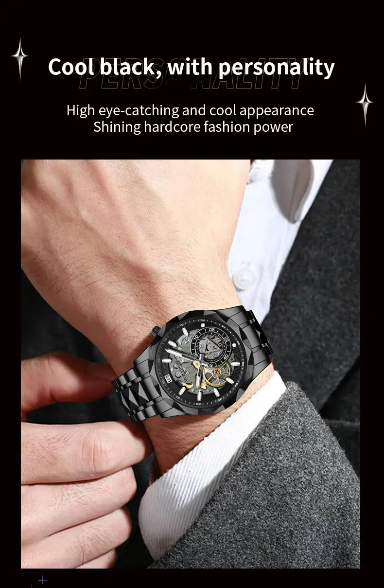 2025 New Cross-Border Stainless Steel Band Men's Watch Cut Out Watch European and American Business Simple Quartz Waterproof Watch — feature 21