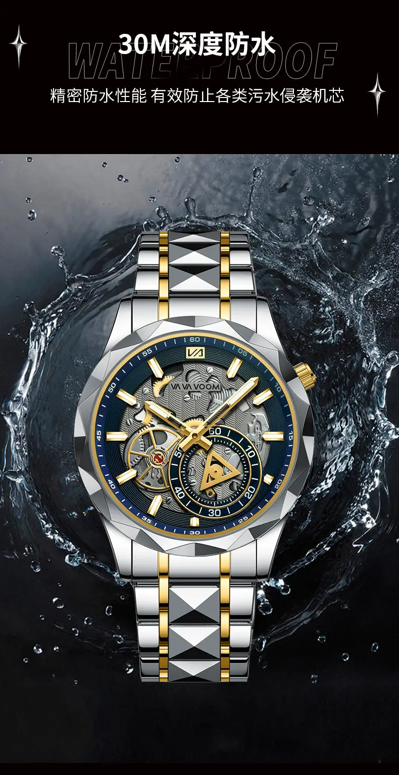 2025 New Cross-Border Stainless Steel Band Men's Watch Cut Out Watch European and American Business Simple Quartz Waterproof Watch — feature 9