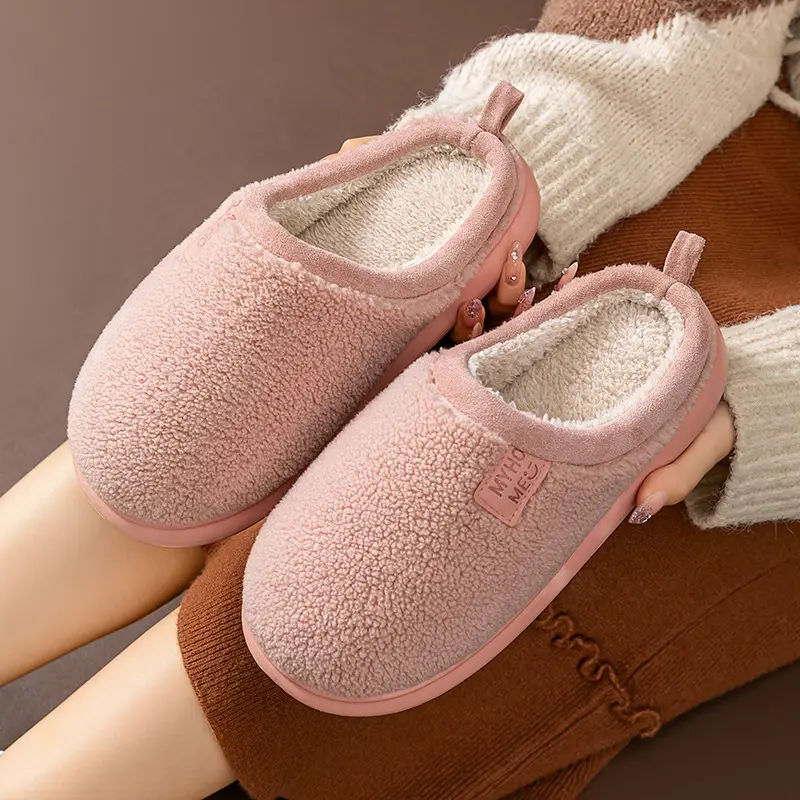 Casual Plush Cotton Slippers for Men in Winter Indoor Home Non-Slip Thick Sole Fleece-Lined Warm Couple High-Bottom Cotton Slippers - Image 16