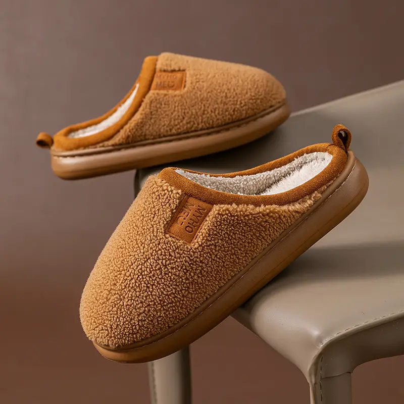 Casual Plush Cotton Slippers for Men in Winter Indoor Home Non-Slip Thick Sole Fleece-Lined Warm Couple High-Bottom Cotton Slippers - Image 17