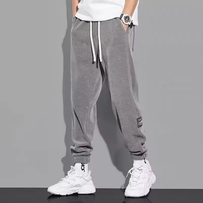 Men Vintage Corduroy Pants Beige Summer Loose Leg Casual - Image 9