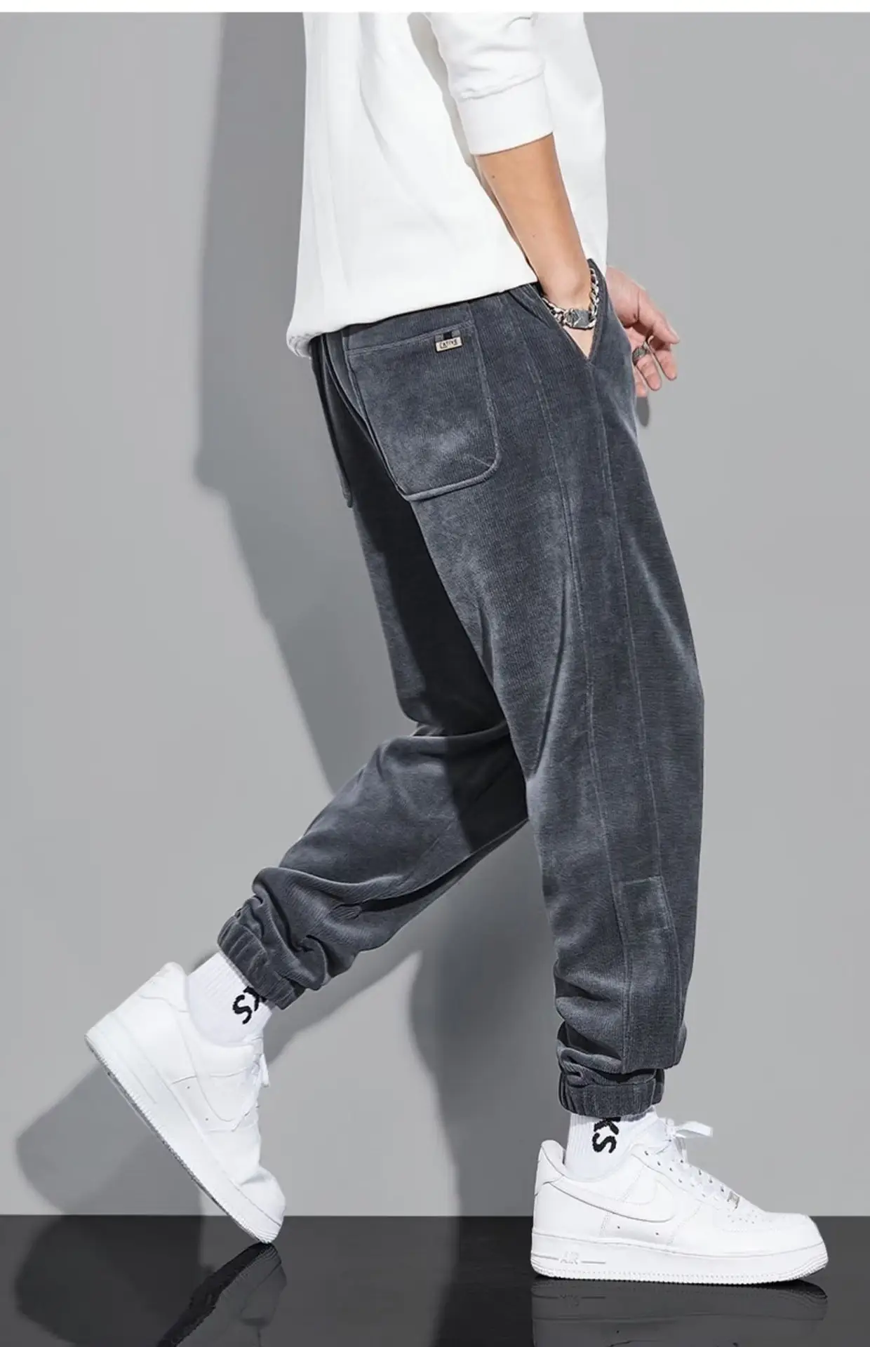 Men Vintage Corduroy Pants Beige Summer Loose Leg Casual — feature 13