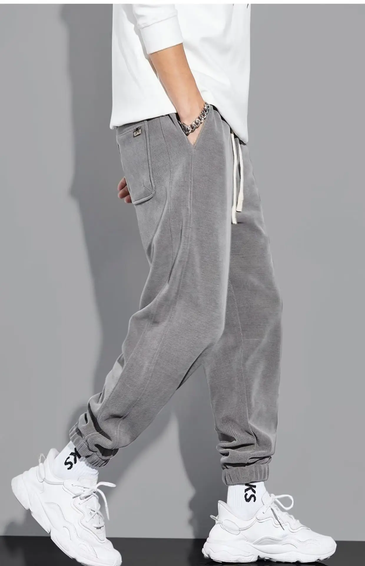 Men Vintage Corduroy Pants Beige Summer Loose Leg Casual — feature 5