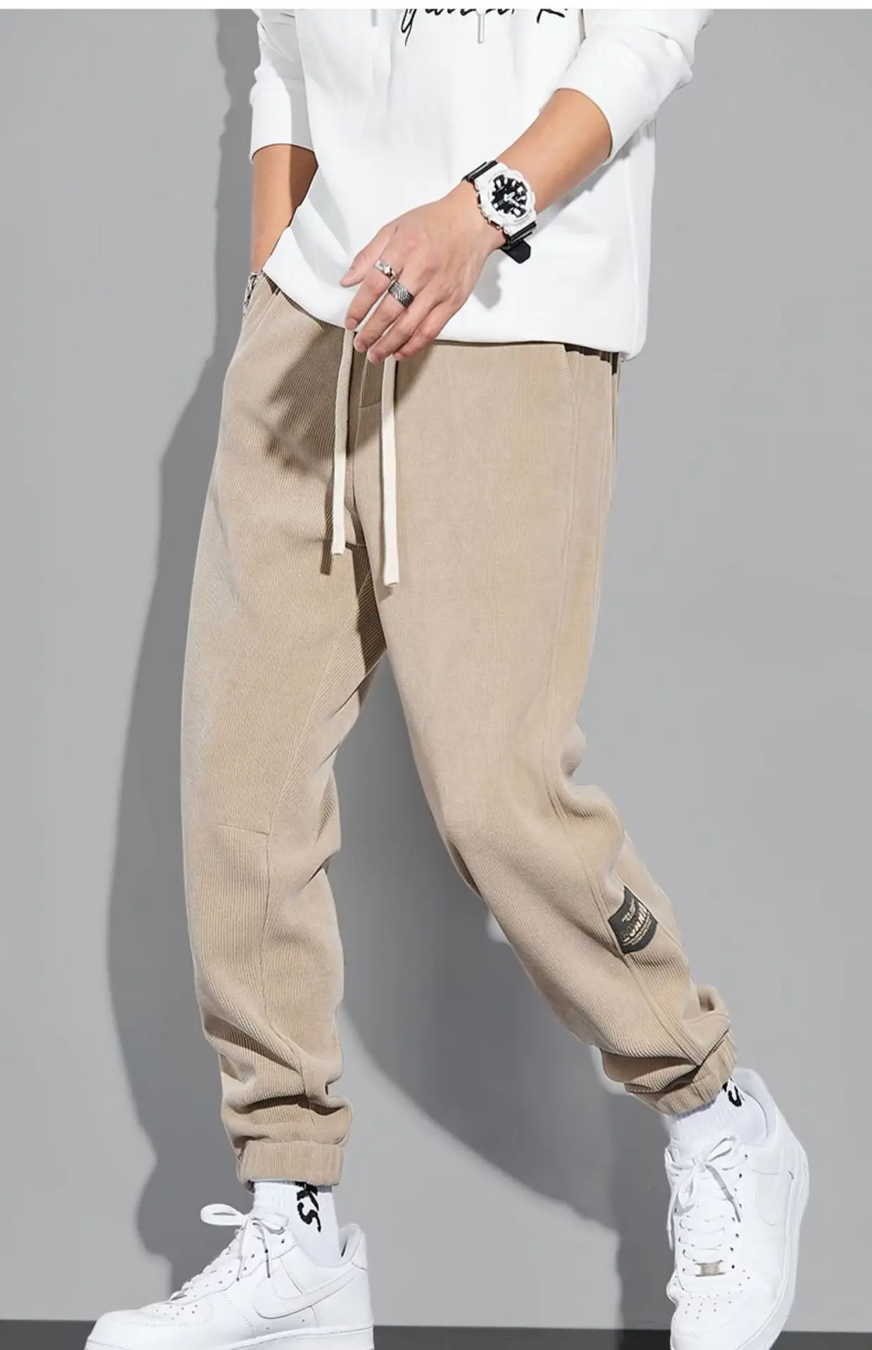 Men Vintage Corduroy Pants Beige Summer Loose Leg Casual — feature 7
