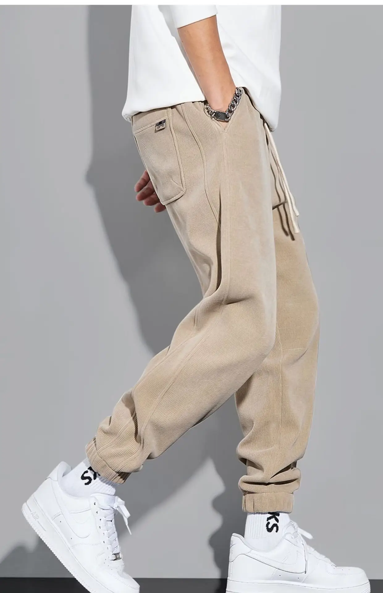 Men Vintage Corduroy Pants Beige Summer Loose Leg Casual — feature 8