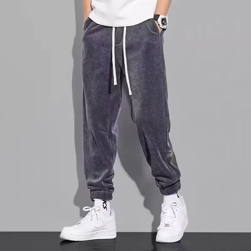 Men Vintage Corduroy Pants Beige Summer Loose Leg Casual - Image 3