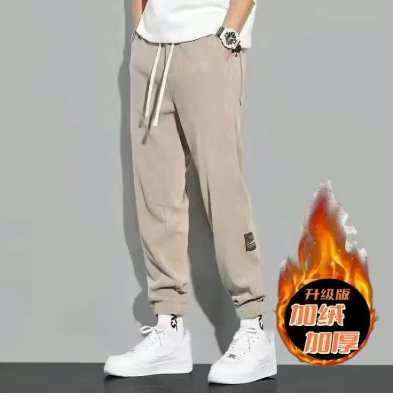 Men Vintage Corduroy Pants Beige Summer Loose Leg Casual - Image 8