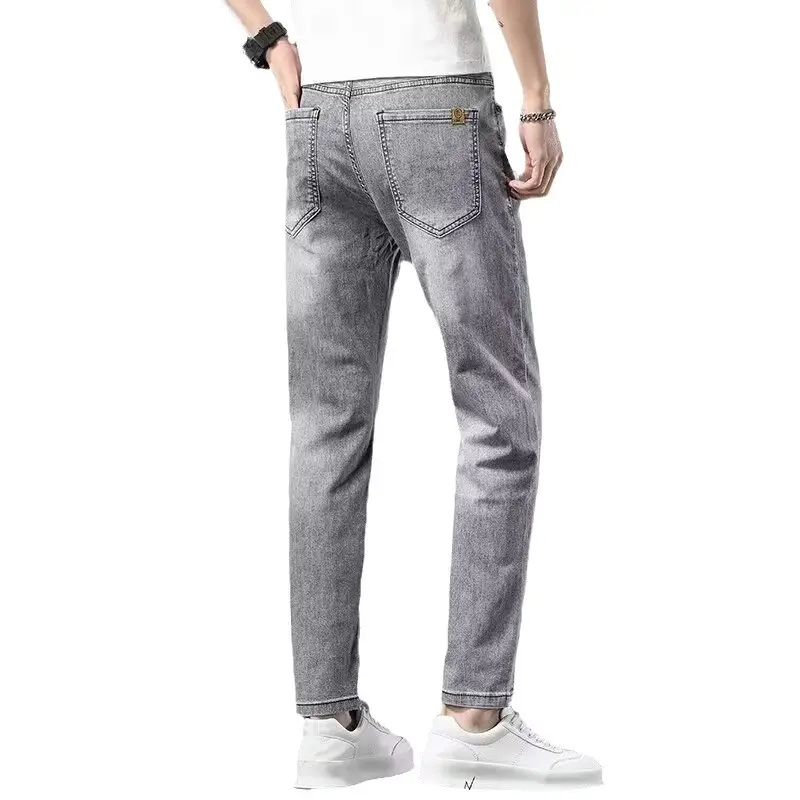 Men Smoke Gray Stretch Straight Jeans Casual Slim Fit - Image 9