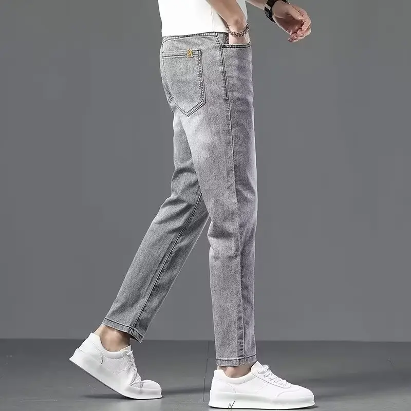 Men Smoke Gray Stretch Straight Jeans Casual Slim Fit — feature 9