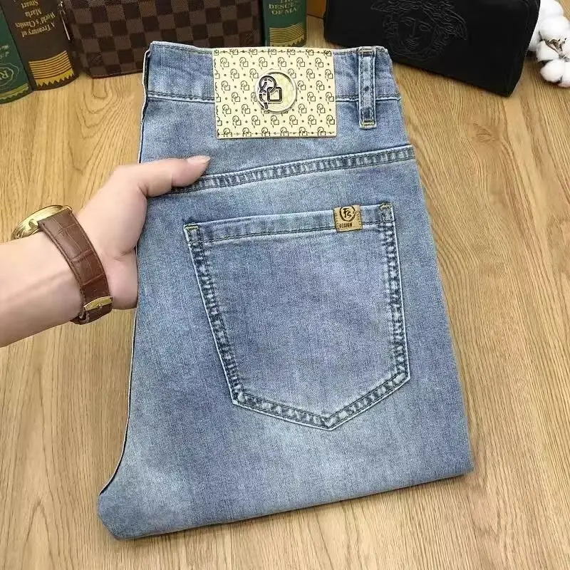 Men Smoke Gray Stretch Straight Jeans Casual Slim Fit - Image 2