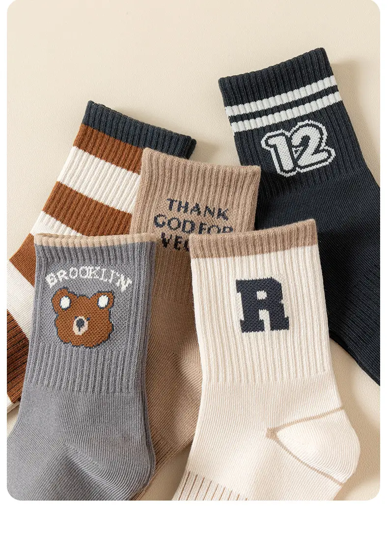 Boys Socks Spring and Autumn Children's Sports Deodorant Mid-Stool Socks Girls and Boys Big Children Autumn Boneless Breathable Cotton Socks — feature 25