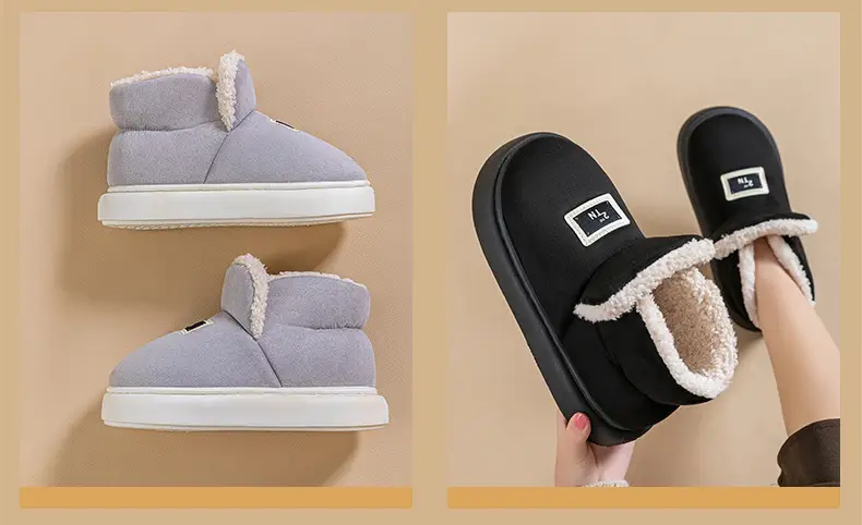 Lightweight autumn and winter warm plush soft comfortable bag with cotton slippers lovers all-match home indoor home shoes — feature 19
