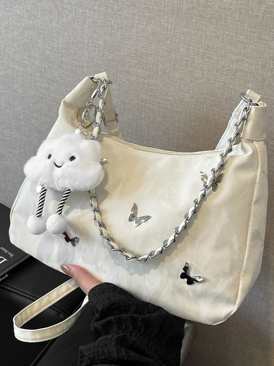 Women's White Butterfly Crossbody Bag with Chain Strap - Image 6