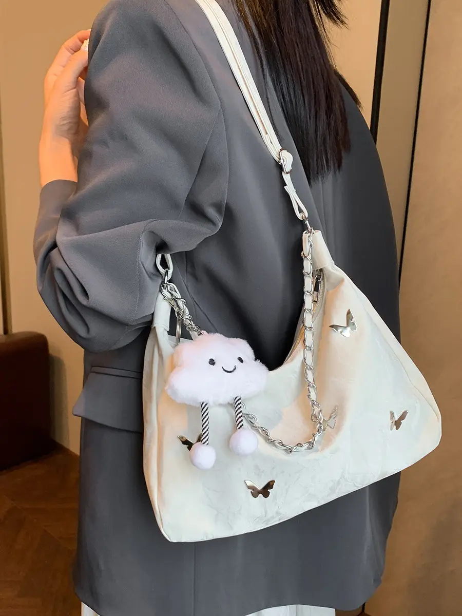 Women's White Butterfly Crossbody Bag with Chain Strap - Image 7