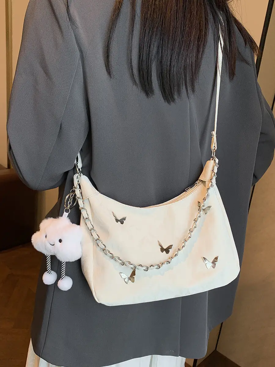 Women's White Butterfly Crossbody Bag with Chain Strap - Image 8