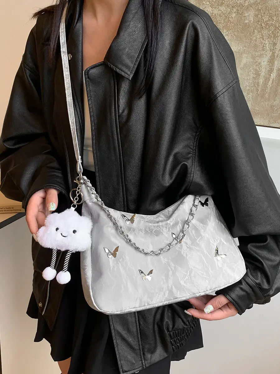 Women's White Butterfly Crossbody Bag with Chain Strap - Image 9