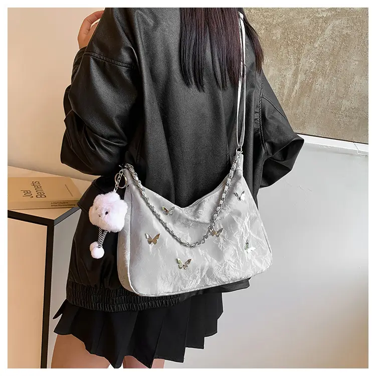 Women's White Butterfly Crossbody Bag with Chain Strap — feature 14